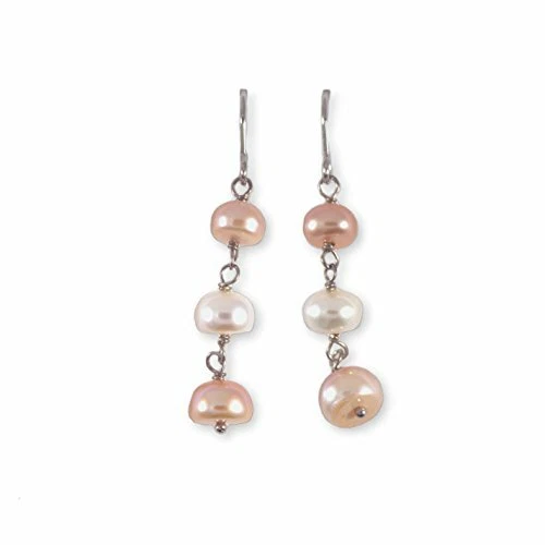 Cultured Freshwater Pearl Earrings White and Pink Dangle - Image 1 of 1