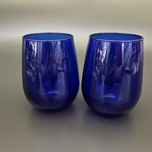 Libbey Cobalt Blue Glass Glasses Stemless 4 1/2" high Lot of 2 - Picture 1 of 9