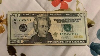 Fancy  Serial Number 20$ Bill  MD 75750077B Series 2006 - Image 1 of 4