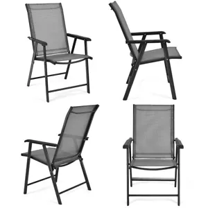 Set of 4 Outdoor Patio Folding Chairs Camping Deck Garden Pool Beach W/Armrest - Picture 1 of 8