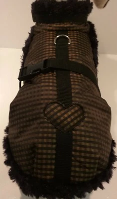 MASI DOGSDESIGN Wintermantel Hundemantel wasserabweisend braun schwarz Herz Plüsch Hund S weich