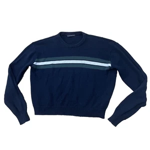 BRANDY MELVILLE Crop Sweater Women OS Blue Green Retro Stripe Cotton Preppy Crew - Picture 1 of 19