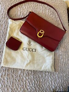 GUCCI VINTAGE RED LEATHER BAG WITH SMALL PURSE