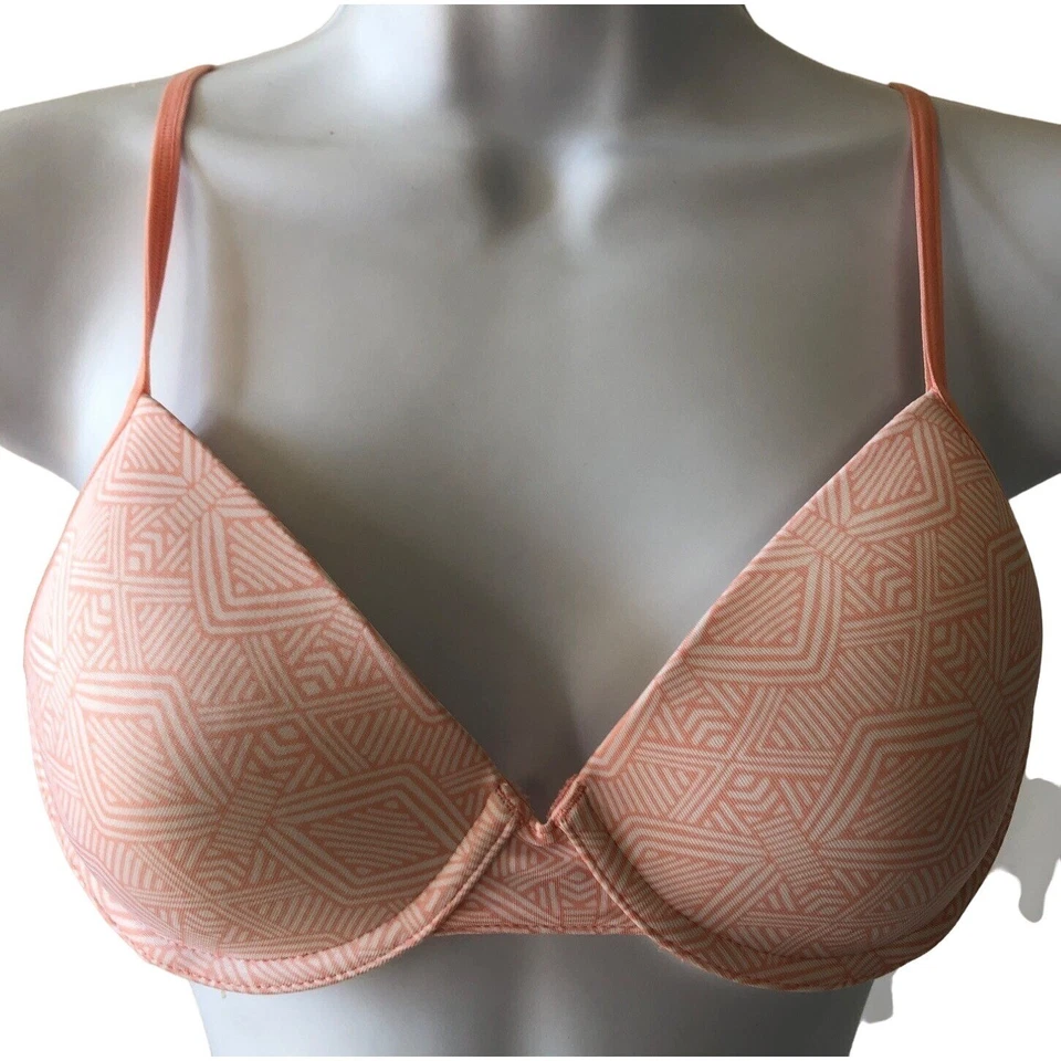 Бюстгальтер женский Hanes размер 36 XL оранжевый белый на косточках с подкладкой сзади закрытый - Изображение 1 из 4