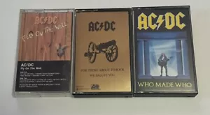 AC/DC Cassette 3 Tape Lot Fly On The Wall Who Made Who For Those About To Rock - Picture 1 of 3