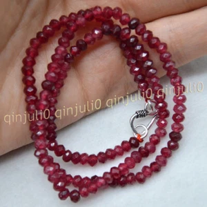 Fino 2x4mm facetado rojo granate redondel gemas cuentas collar 14-36 '' broche de plata - Imagen 1 de 11