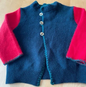 VINTAGE GREEN SLEEVE DESIGN EQUESTRIAN BUTTON SWEATER JACKET BOYS SZ 4T - Picture 1 of 7