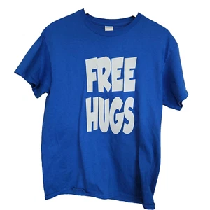 Camiseta Free Hugs Gildan Para Hombre Mediana Azul Algodón Manga Corta Cuello Redondo Divertida - Imagen 1 de 4