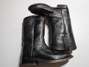 Lucchese 2000 Exotic Smooth Black Ostrich Roper Mens Cowboy Boots 7D - Picture 1 of 7