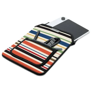 Striped Neoprene Tablet Sleeve with Carrying Handle & Zippered Accessory Pocket - Picture 1 of 8