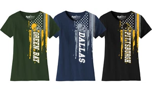 Women's Football USA Flag T-Shirt - Picture 1 of 18