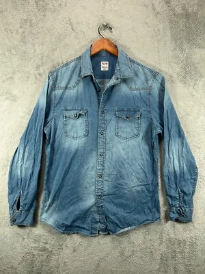 Mossimo Para Hombres Medianas Camisas Denim Perla Broches de presión Ajuste deportivo Azul Jean Manga Larga Foto 1 de 4