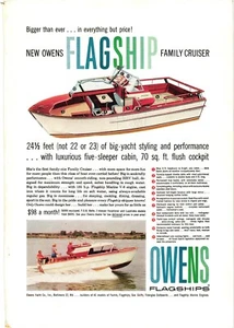 Print Ad Owens Flagships FAMILY CRUISER Big Yacht Styling Five Sleeper c1959 - Picture 1 of 1