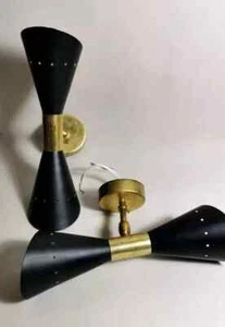1950s Mid Century Modern Brass Italian Wall Sconce - Design Wall Fixture - Picture 1 of 6