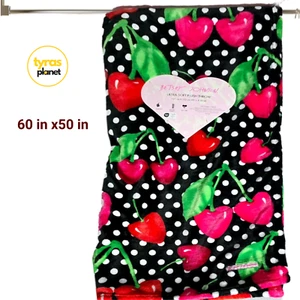 Betsey Johnson Throw Blanket 50x60 Valentine’s Day Heart Cherry Polka Dot Classy - Picture 1 of 2