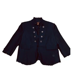 Multiples Navy Military Style Jacket with Ruffeled Edging - Size PM - Picture 1 of 7