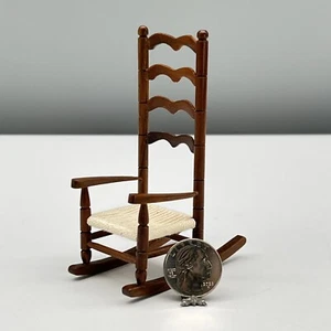 VTG Sonia Messer LADDERBACK ROCKING CHAIR WOOD "CANE" SEAT Miniature Dollhouse - Picture 1 of 18
