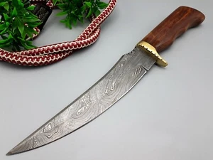 Damast scharfer Jagddolch BOWIE Messer Messing Schutz Walnussholz Griff Scheide - Bild 1 von 7