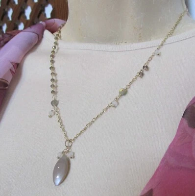verspielte Edelstein Kette Rauchquarz Mondstein Labradorit 585 14K Gold GF NEU - Bild 1 von 4