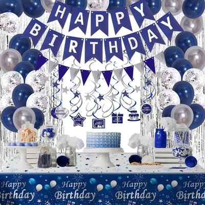 Decoraciones de cumpleaños azules para hombre, decoraciones de fiesta de cumpleaños para hombre mujer niño Foto 1 de 4