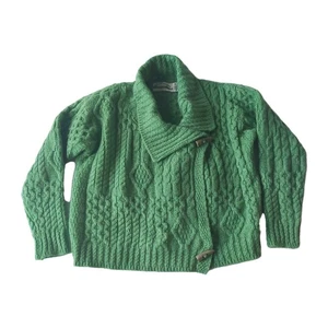 Aran Crafts Wrap Cardigan Women Medium Merino Wool Ireland Green Tooth Toggle - Picture 1 of 7