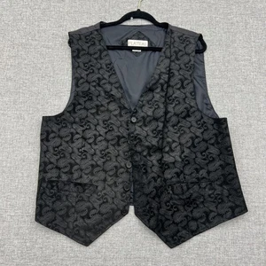 Vintage PLATEAU Herren schwarz Paisley Print 100% Leder Western Weste Größe LARGE - Bild 1 von 7