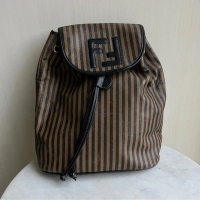 Vintage fendi designer brown pinstriped backpack - Image 1 of 4