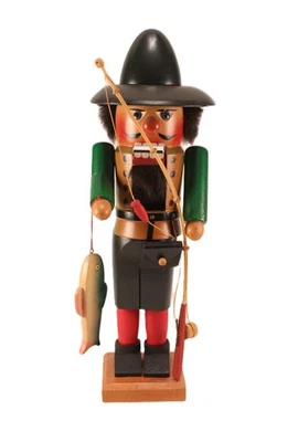Vtg Rare Erzgebirge Steinbach 15" Nutcracker Fisherman Fishing Pole Carved Wood - Image 1 of 4