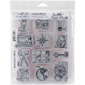 Tim Holtz Cling Stamps 7"X8.5"-Mini Blueprints #3 CMS-LG-150 - Picture 1 of 2