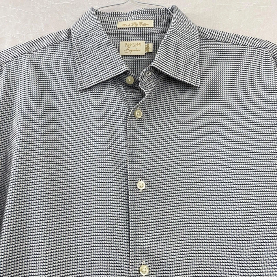 Camisa de Vestir Vintage Firma Parisina Hombres L Negra Blanca Geométrica Retro Años 80 Mod Foto 1 de 4