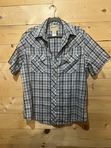 Wrangler Men’s Blue Plaid Pearl Snap Flannel Shirt Size Large Western Cowboy - Picture 1 of 8