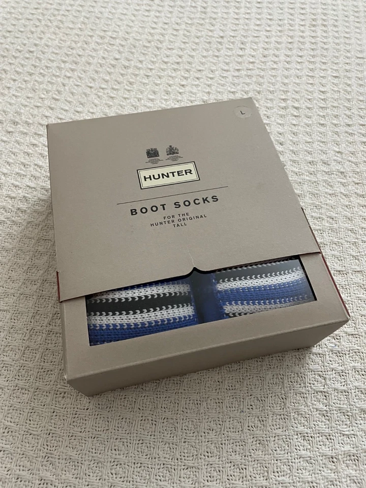 Nuevo Hunter Original Botas Altas Calcetines Cubierta Silla Tira - Azul/Negro/Blanco - L Foto 1 de 4