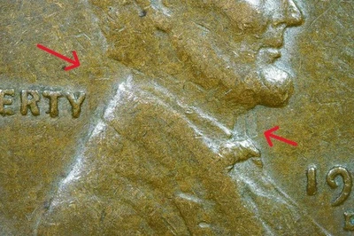 1951 D Lincoln wheat cent error, obverse die clash - Image 1 of 4