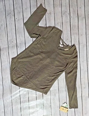 Democracy Sweater Womens Lg Green  Knit Top Asymmetric Back Lace up V neck NWT - Image 1 of 4