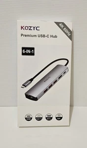 KOZYC Premium 6-in-1 USB-C Hub Adapter - 4K 60Hz HDMI, 100W PD, Gigabit Ethernet - Picture 1 of 5