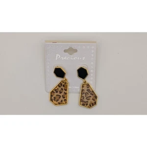 Fashion Leopard Print Dangle Earrings – Geometric Black & Gold Drop - Picture 1 of 1