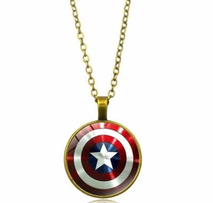 Captain America Vibranium Shield Marvel Superhero Pendant Necklace - Gold - Picture 1 of 4