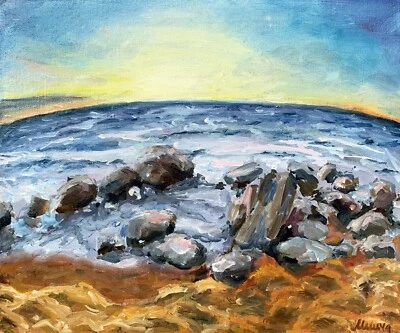 Pintura al óleo arte paisajístico original California obra de arte playa 10x12 por Muura Foto 1 de 4