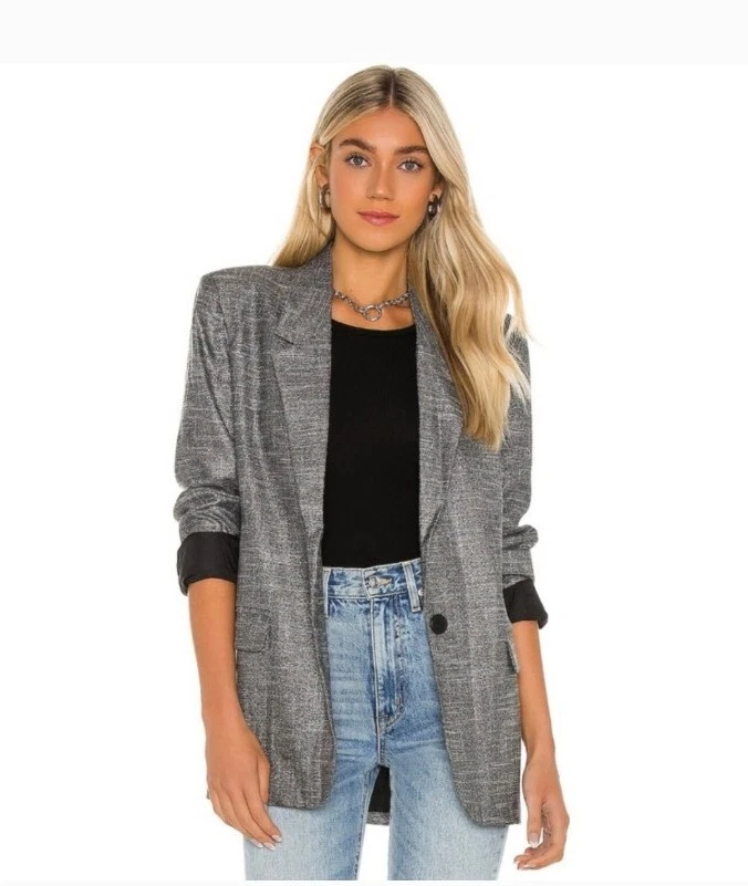 Women's Revolve BB Dakota Hot Shot Blazer Size Small Black Metallic Silver EUC - Image 1 of 4