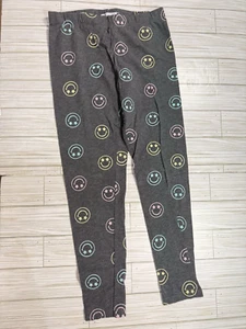 Epic Threads Girls’ Dark Gray Leggings – Neon Smiley Face Print – Size L - Picture 1 of 2