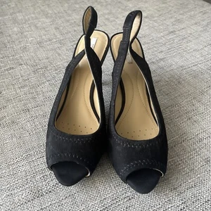 GEOX Ladies Black Padded Super Comfy Suede & Leather Slingbacks - Size 8 - Picture 1 of 16