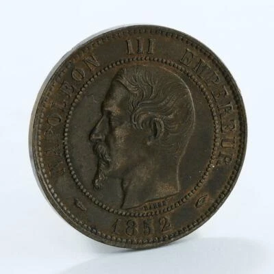 France 10 (Dix) centimes Napoleon III AUNC bronze coin 1852 A - Image 1 of 2