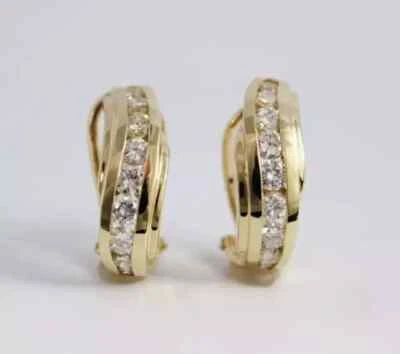 1Ct Round Cut Lab-Created Diamond Huggie Hoop Earrings 14k Yellow Gold Plated - Image 1 of 4