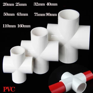 ID 20mm-160mm PVC 4-Way Equal Water Supply Pipe Fittings Adapter Connector Join - Picture 1 of 8