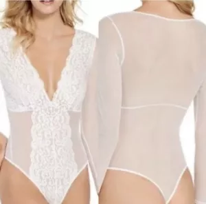 I.N.C. Traje de malla de encaje de manga larga International Concepts blanco lavado nuevo con etiquetas - Imagen 1 de 9