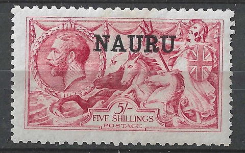 AUSTRALIAN STATES, NAURU SG22, 1916 DLR 5/- Bright Carmine Seahorse MLH Cover