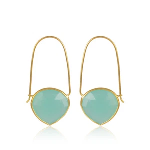 Aqua Chalcedony Hoop Teardrop Earrings Heart Shape Chalcedony Fashion Jewelry - Picture 1 of 4