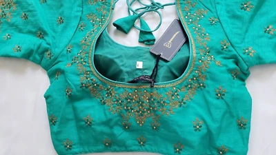 Blusa Sari Diseñador Choli Cosida Seda Zari Hilo Trabajo Acolchada Forrada 34"-36" Foto 1 de 4