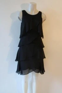 NWT Women SLNY Black Strappy Tiered Shift Dress 4 * - Picture 1 of 8