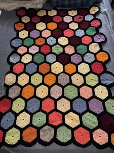Vintage Afghan Blanket Throw Granny Square Hand Crochet Large 58” x 40” - Picture 1 of 4